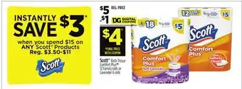 Dollar General Scott Bath Tissue Comfort 12 rolls or 6 rolls Scott Products offer