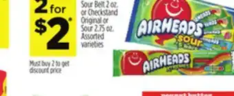 Dollar General AirHeads Sour Belt 2 oz. or Checkstand Original or Sour 2.75 oz offer