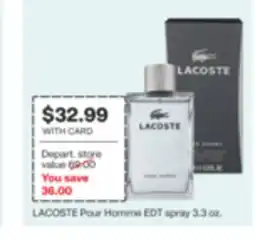 CVS LACOSTE Pour Homme EDT spray 3.3 oz offer