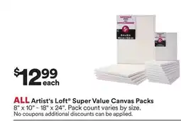 Michaels ALL Artist's Loft Super Value Canvas Packs offer