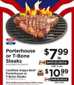 ShopRite Porterhouse or T-Bone Steaks offer