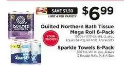 ShopRite Quilted Northern Bath Tissue Mega Roll 6-Pack / Sparkle Towels 6-Pack offer
