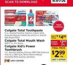 ShopRite Colgate Total Toothpaste, Colgate Total Mouth Wash, Colgate Kid’s Power Toothbrush offer