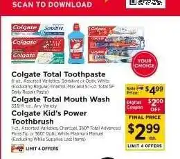 ShopRite Colgate Total Toothpaste, Colgate Total Mouth Wash, Colgate Kid’s Power Toothbrush offer