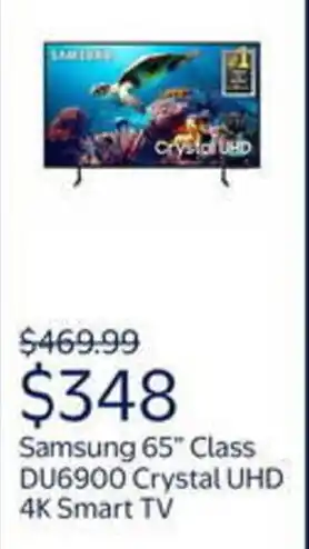 Walmart Samsung class du6900 crystal uhd 4k smart tv offer