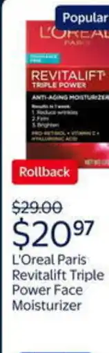 Walmart L'oreal paris revitalift triple power face moisturizer offer