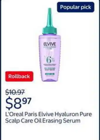 Walmart L'oreal paris elvive hyaluron pure scalp care oil erasing serum offer