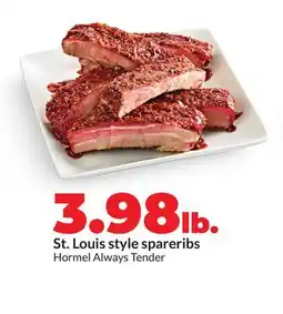 Hy-Vee Hormel Always Tender St. Louis style spareribs offer