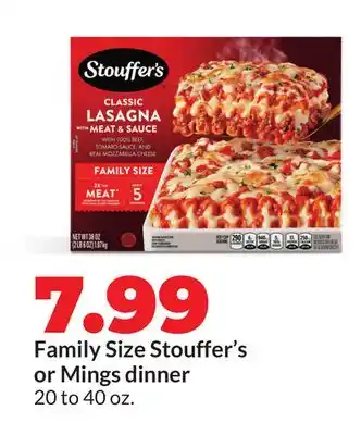 Hy-Vee Family Size Stouffer's or Mings dinner offer