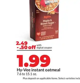 Hy-Vee Hy-Vee instant oatmeal offer