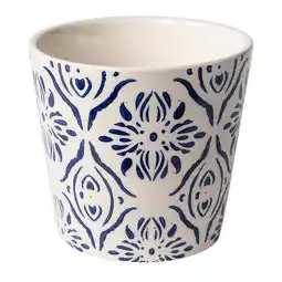 Walmart Mainstays 5.9”D x 5.43”H Round Ceramic Blue Medallion Planter, White offer