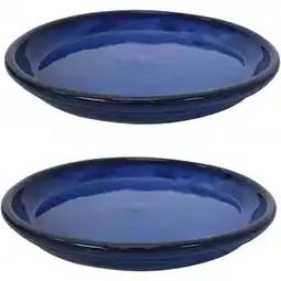 Walmart Sunnydaze 14.25 Round Imperial Blue Ceramic Outdoor Flower Pot Saucer 2-Count offer