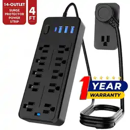Walmart LarmTek 10 Outlets Power Strip 4ft Cord ,Surge Protector,with 4 USB Ports,Black offer