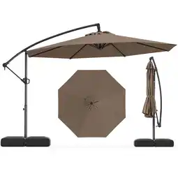 Walmart Costway 10 FT Offset Hanging Umbrella with Base Patio Cantilever Umbrella 360° Rotation Brown offer