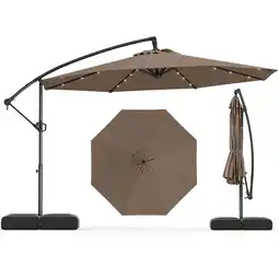 Walmart Costway 10 FT Solar Offset Hanging Umbrella Patio Cantilever Umbrella with 32 LED Lights Brown offer
