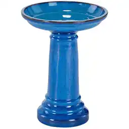 Walmart Smart Solar 207104-BT Aviatra Ceramic Traditional Garden Bird Bath, Bright Blue offer