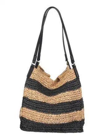 Walmart Time and Tru Women's Packable Straw Tote, Stripe offer