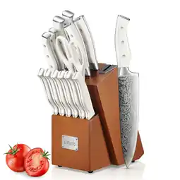 Walmart D.Perlla Knife Set, 14 Pcs Stainless Steel Kitchen Knives Block Set with Built-in Sharpener, Brown offer
