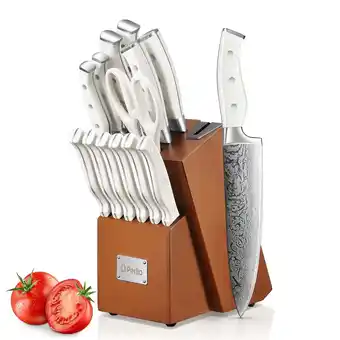 Walmart D.Perlla Knife Set, 14 Pcs Stainless Steel Kitchen Knives Block Set with Built-in Sharpener, Brown offer