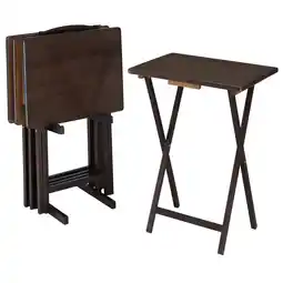 Walmart Mainstays Indoor Folding Table Set of 4 in Walnut L19 x W15 x H26 inches. 4 Tables+1 Rack Stand offer