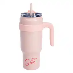 Walmart Paris Hilton 40oz Stainless Steel Tumbler with Removable Handle, Reusable Straw, and Lid, Pink offer