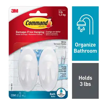 Walmart Command Bath Terrace Hooks, Quartz, 2 Wall Hooks, 4 Water Resistant Strips, Bathroom Organization offer