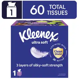 Walmart Kleenex Ultra Soft Facial Tissues, 1 Cube Box, 60 Tissues per Box, 3-Ply offer