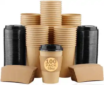 Walmart 100 Pack 10 oz Paper Coffee Cups, Disposable Coffee Cups with Lids and Sleeves for Home and Cafes offer