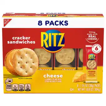 Walmart RITZ Cheese Sandwich Crackers, Lunch Snacks, 8 Snack Packs (6 Crackers Per Pack) offer