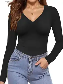 Walmart Long Sleeve Shirts for Women V Neck Basics Tops Lightweight Base Layer Slim Fit Top Undershirts offer