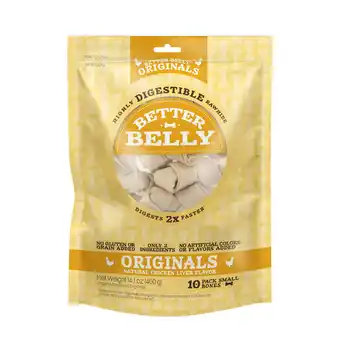Walmart Better Belly Originals Natural Chicken Liver Flavor Small Bones 10 Count, Highly Digestible Rawhide offer