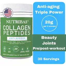 Walmart NUTRIBAS Multi Collagen Peptides Powder Supplement for Hair, Skin and Nails +, Unflavored, 10.6 oz offer