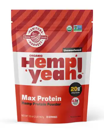 Walmart Manitoba Harvest Organic Max Protein Powder, Hemp Yeah! Hemp Protein Powder Unsweetened, 32 oz, 2 lb offer