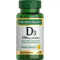 Walmart Nature's Bounty Vitamin D3, Immune Health, 250 mcg, Softgels, 72 Count offer