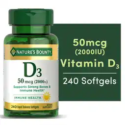 Walmart Nature's Bounty Vitamin D3, Immune and Bone Health Support, 50 mcg, Softgels, 240 Ct offer