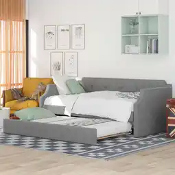 Walmart EUROCO Upholstered Twin Daybed with Trundle, Wood Tufted Sofa Bed for Living Room, Gray offer