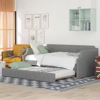 Walmart EUROCO Upholstered Twin Daybed with Trundle, Wood Tufted Sofa Bed for Living Room, Gray offer