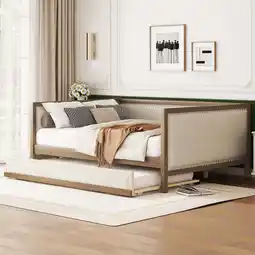 Walmart Euroco Upholstered Daybed with Trundle Bed, Full Size Nailhead Sofa Bed offer