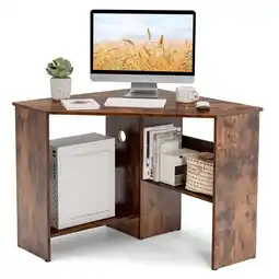 Walmart Costway Corner Computer Desk Triangle Writing Workstation w/Storage Shelf Rustic offer