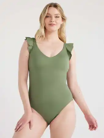 Walmart Time and Tru Women's and Women’s Plus Ruffle One Piece Swimsuit, Sizes XS-3X offer