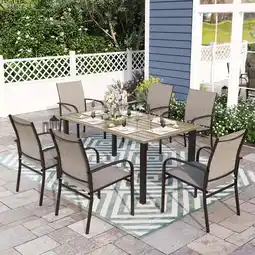 Walmart Sophia & William 7 Piece Patio Dining Set 60 Teak Dining Table and 6 Brown Textilene Chairs offer