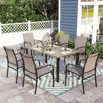Walmart Sophia & William 7 Piece Patio Dining Set 60 Teak Dining Table and 6 Brown Textilene Chairs offer