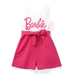 Walmart Barbie Toddler Girls Romper Letter Print Belted Combo Tank Bodysuit Short Outfit Sizes 4-5 Years offer