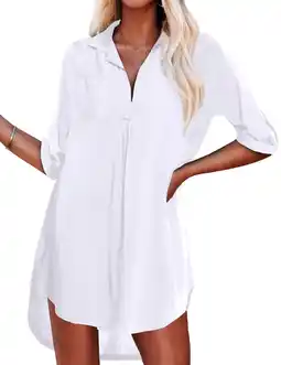 Walmart UVN Swimsuit Cover Up 3/4 Sleeve V Neck Shirts for Women Bathing Suit Cover Up Summer Tops offer