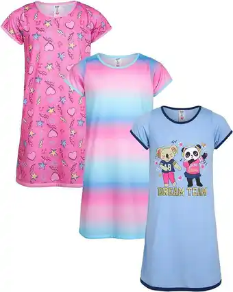 Walmart Sleep & Co Girls' Nightgown - 3 Pack Short Sleeve Cotton Pjs and Night Dresses for Girls, Sizes:5-16 offer