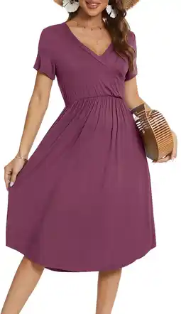 Walmart Aiyino Women's Short Sleeve Polka Dot Casual Dress Pleated Loose Flowy Midi Dress With Pocket offer