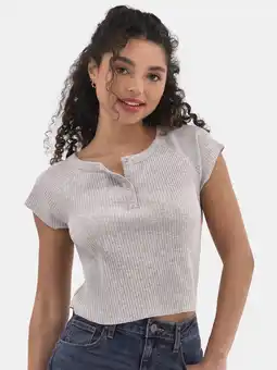 Walmart No Boundaries Snap Henley Tee with Short Sleeves, Women's offer
