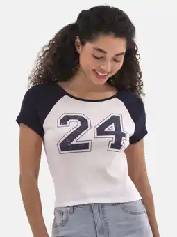 Walmart No Boundaries Graphic Raglan Baby Tee with Short Sleeves, Women's offer