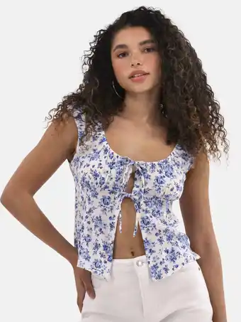 Walmart No Boundaries Tie Front Peasant Top, Women's offer