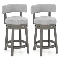 Walmart Gymax Set of 2 Upholstered Swivel Bar Stools with Wooden Legs, Counter Height, Gray (Set of 2) offer